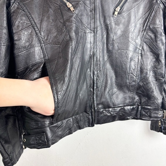 Vintage Junction West Women’s Black Patchwork Leather Jacket Sz L - Picture 5 of 13